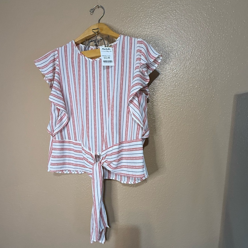 NWT NEW Monteau Los Angeles Flutter Sleeve Front Tie Top Women's Medium Size M - Picture 5 of 12